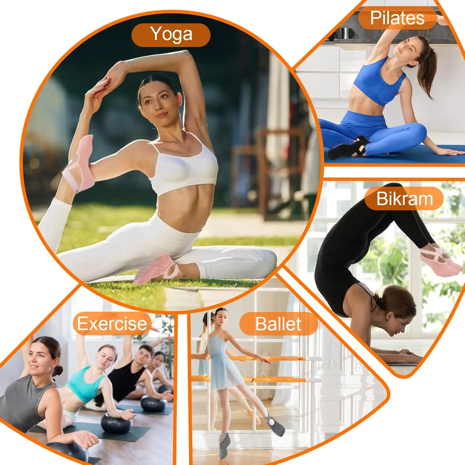 3 pares de calcetines de yoga para mujer calcetines de barra antideslizantes con correas calcetines de baile de ballet para yoga Pilates Ballet Barre Dance