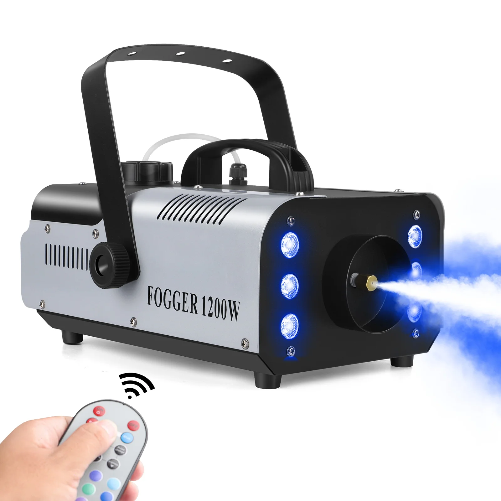 U'King 1200W máquina de niebla 6LEDs nebulizador remoto eyector Disco máquina de humo colorida DJ efectos de fiesta de Navidad luz de escenario
