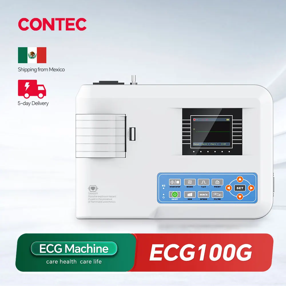 CONTEC ECG100G Cable de monitor de máquina EKG de electrocardiógrafo de un solo canal portátil + impresora