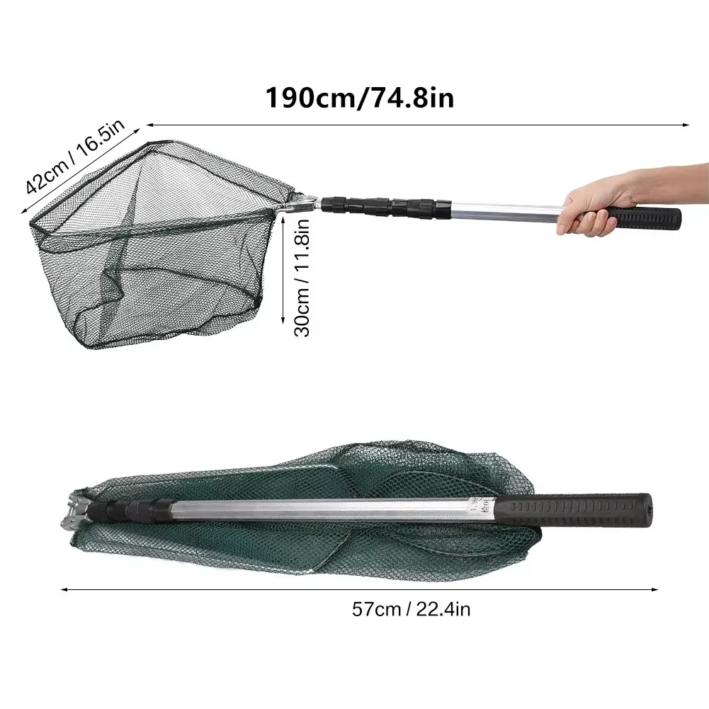 Red de Pesca con Mango Telescópico de Aleación de Aluminio, Plegable, con Malla Segura para Capturar y Soltar Peces