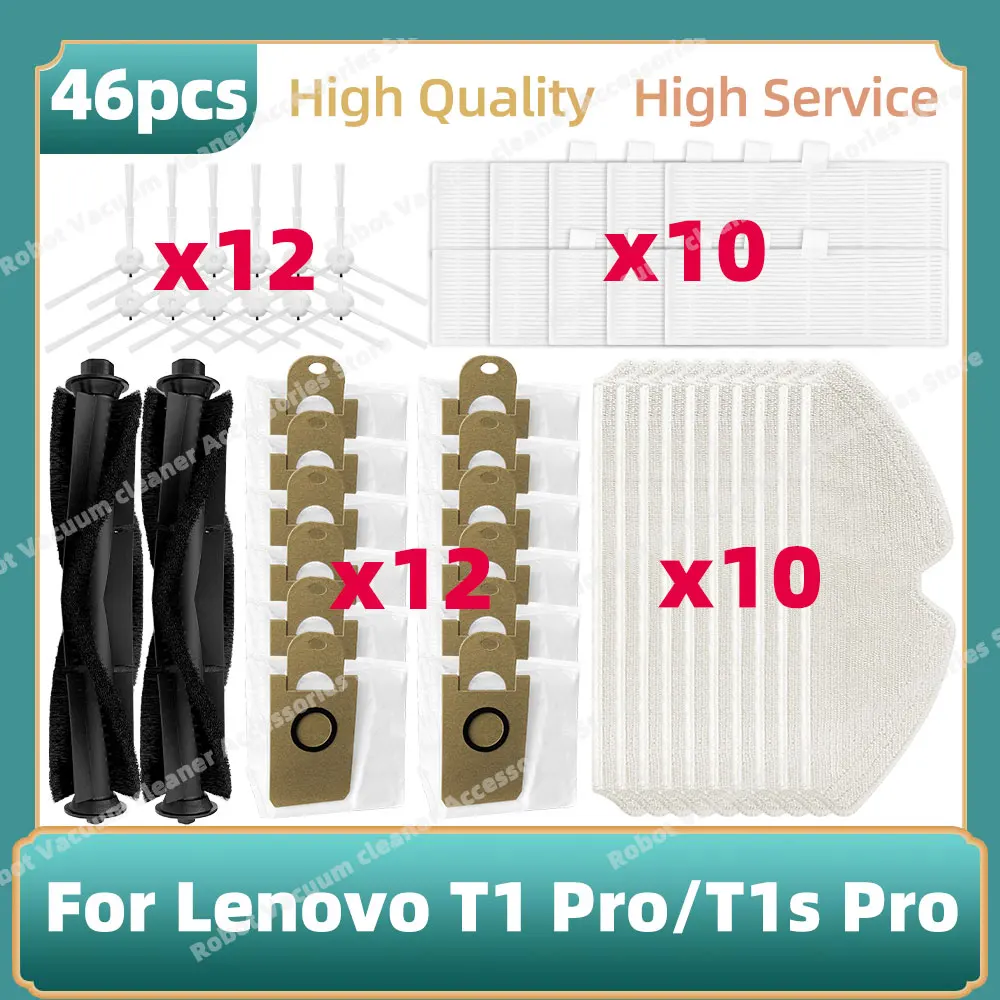 Compatible con piezas Lenovo T1S Pro / T1 Pro, cepillo lateral de rodillo principal, filtro Hepa, paño de mopa, bolsa de polvo, accesorios de repuesto