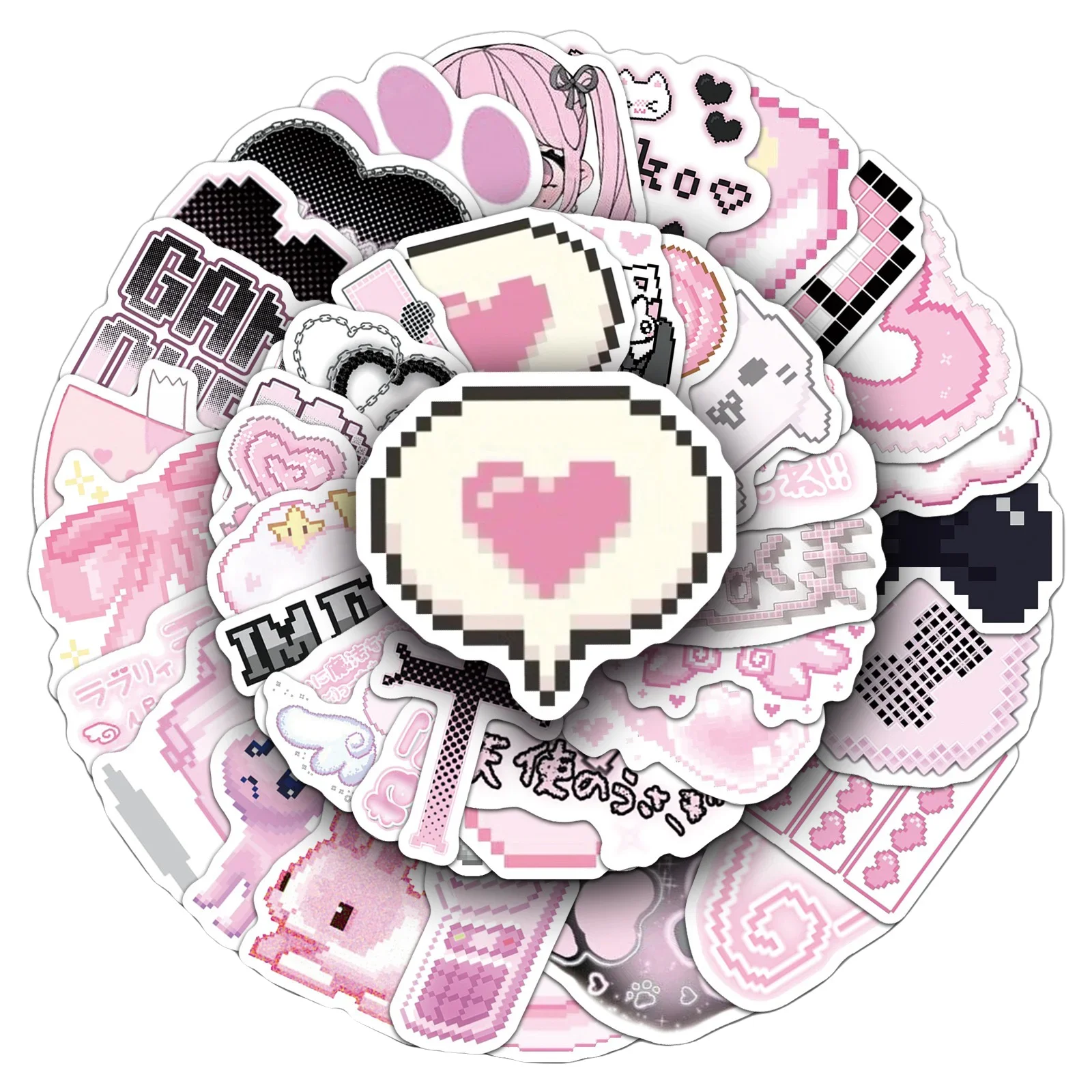 10/30/50 Uds. Lindas Pegatinas de Graffiti de Píxeles Rosas para Chicas Góticas, Calcomanías Estéticas DIY para Nevera, Laptop, Teléfono, Diario, Papelería