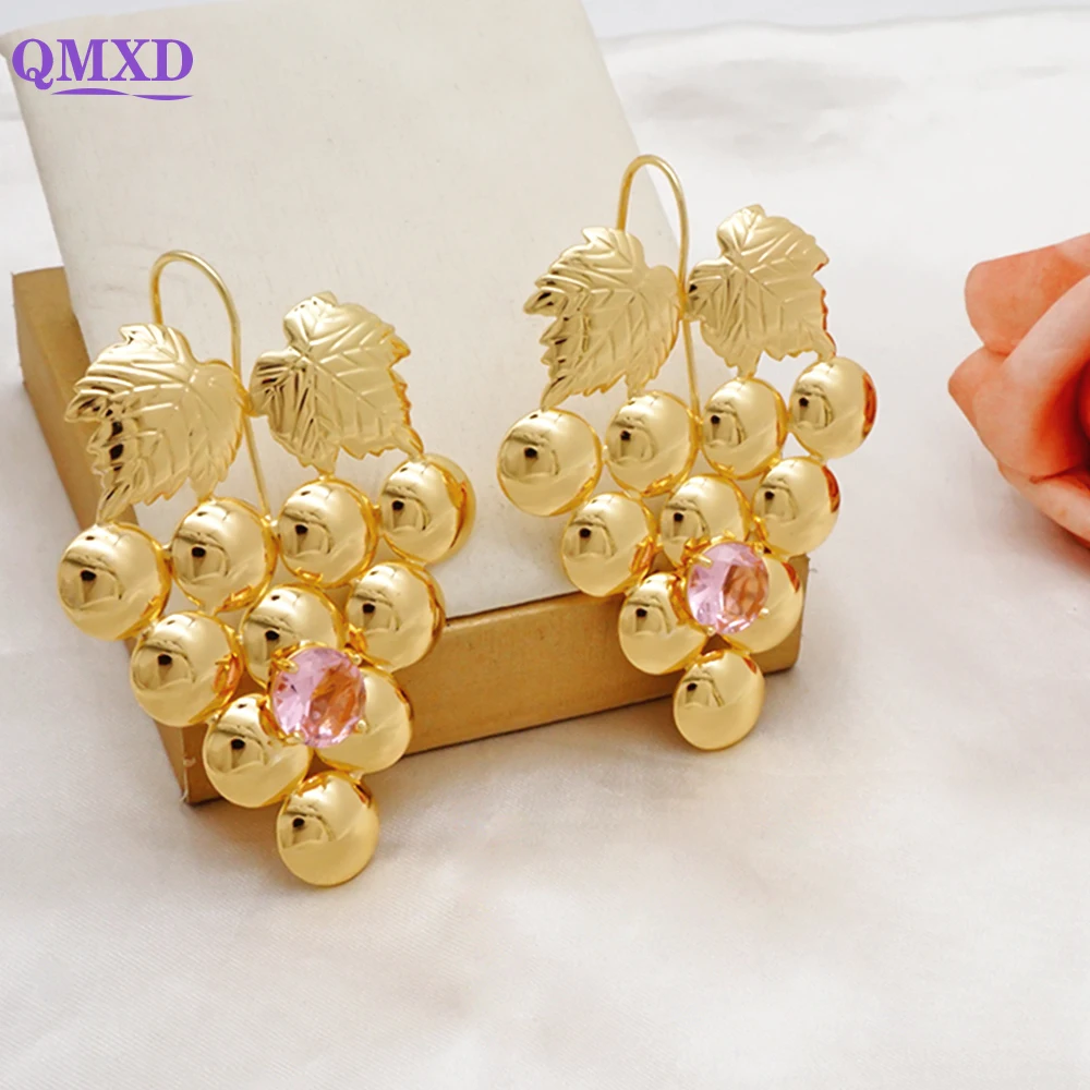 Pendientes bohemios de moda para mujer, aretes de gota de uva, pendientes africanos, pendientes de gota de cobre de Color dorado de fruta para mujer, regalo de fiesta de boda
