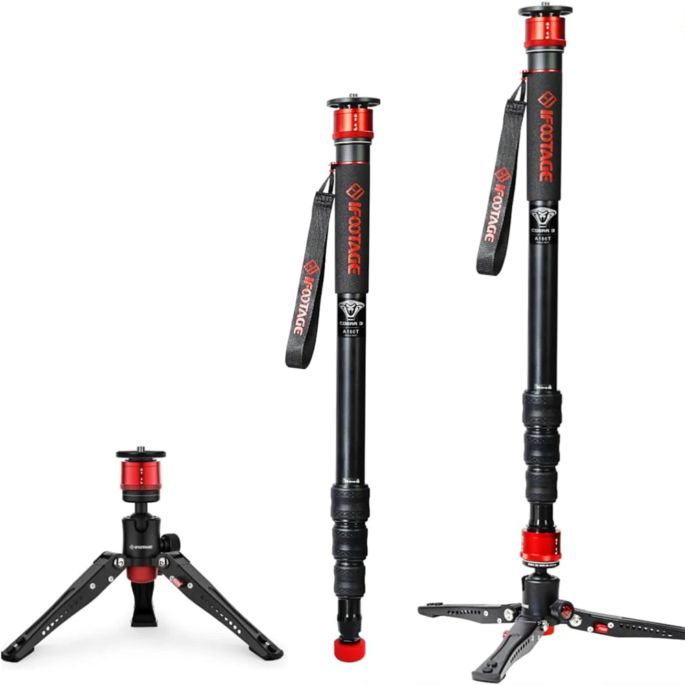 IFOOTAGE Cobra 3 A180T, monopié de cámara, monopié de vídeo profesional de aluminio con base de trípode, adecuado para cámaras SLR y videocámaras