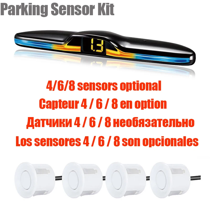 Kit de Sensor de estacionamiento de Radar múltiple, retroiluminación, sistema de pantalla LED Parktronic, Detector de Monitor de respaldo, asistente, Sensor de Radar 4/6/8