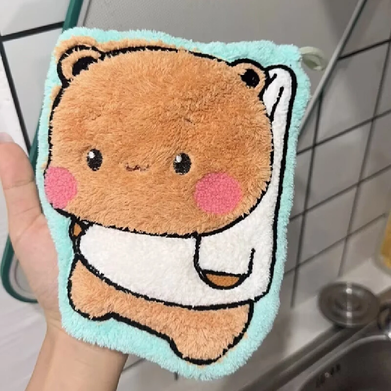 Toalla de Mano Kawaii Suave Bubu Dudu, Doble Capa, Gruesa, Absorbente, de Felpa de Coral, Toalla Colgante con Dibujos Animados, para el Hogar