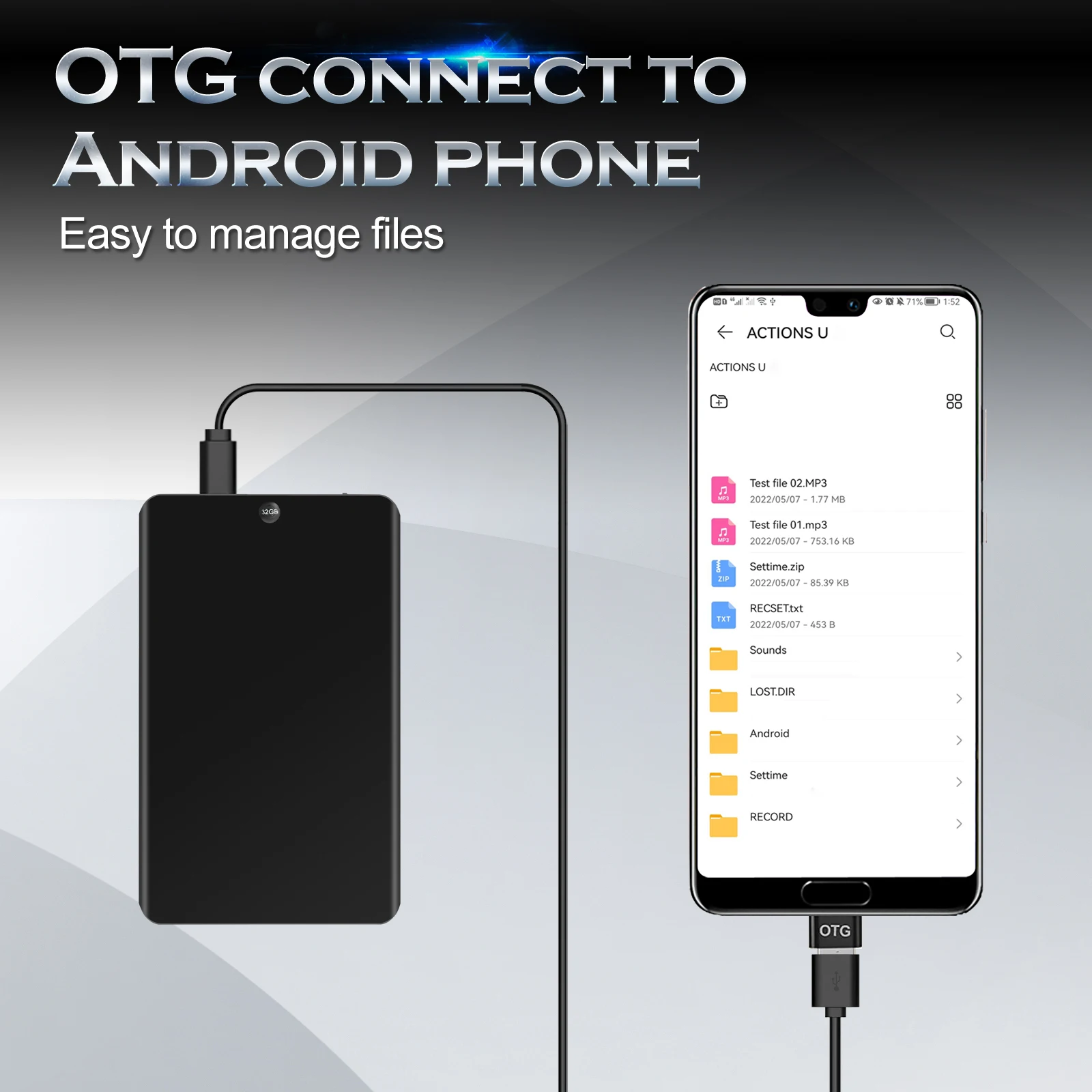 Grabadora de voz de Audio Digital portátil recargable profesional V66, opción de un botón, memoria interna, dictáfono de 64GB y 128G