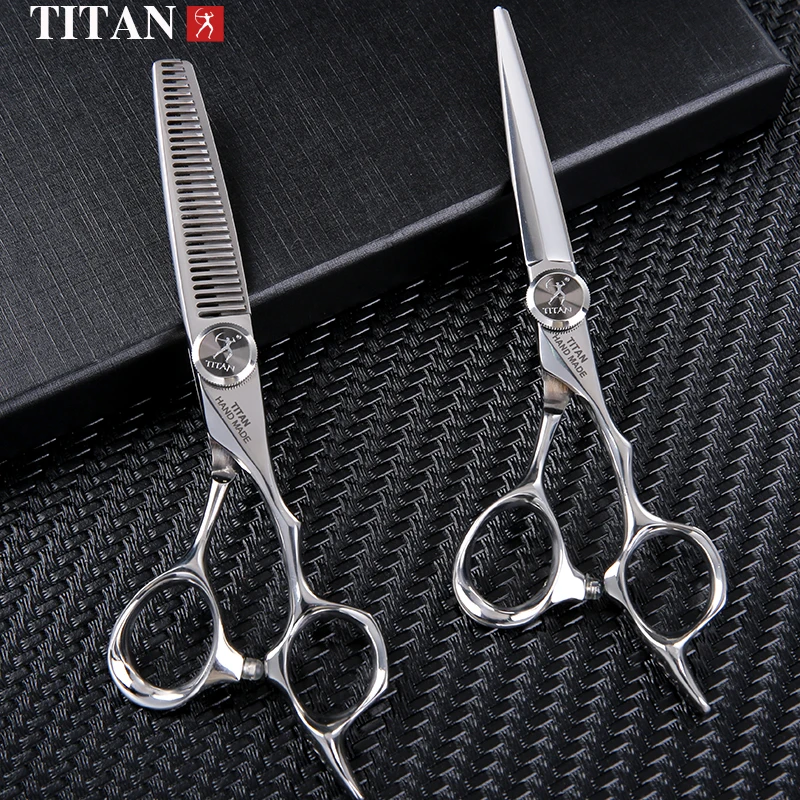 Tijeras Profesionales de Peluquería TITAN, Tijeras de Barbero para Cortar y Entresacar Cabello, Juego de 5.5/6.0/6.5/7.0 Pulgadas, Acero Japonés 440C