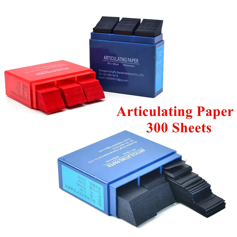 Papel articulado de doble cara para dentistas, tiras de papel para morder, para el cuidado Dental, herramienta de blanqueamiento, color rojo y azul, 55x18mm, 300 piezas