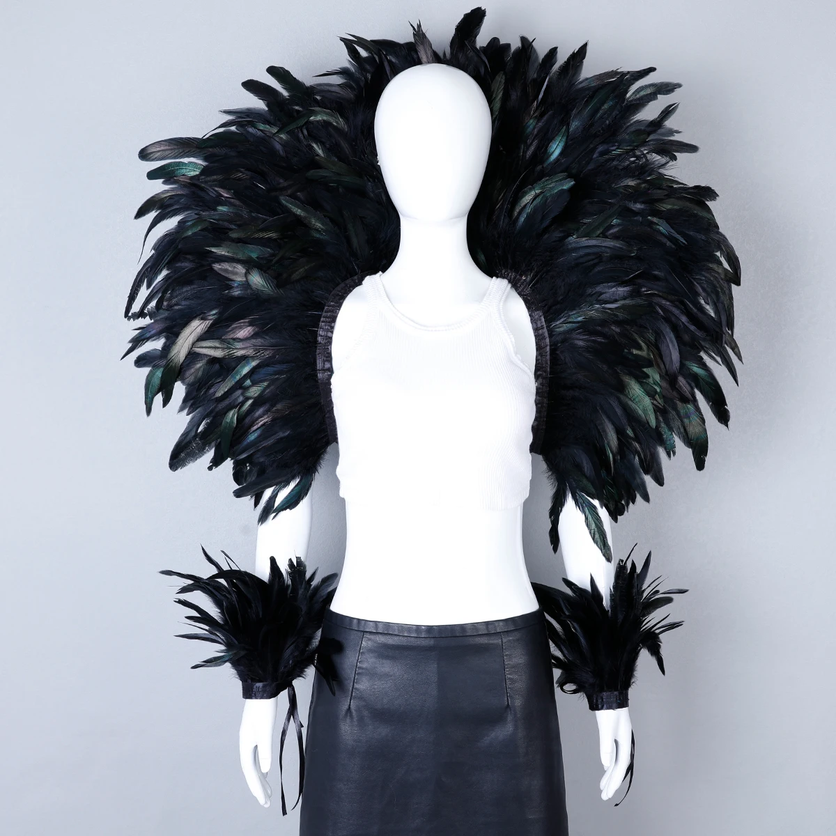 Conjunto elegante de chal de 2 piezas para mujer, estilo Punk de plumas para Cosplay, baile de máscaras de Halloween, fiesta, Carnaval, nuevo