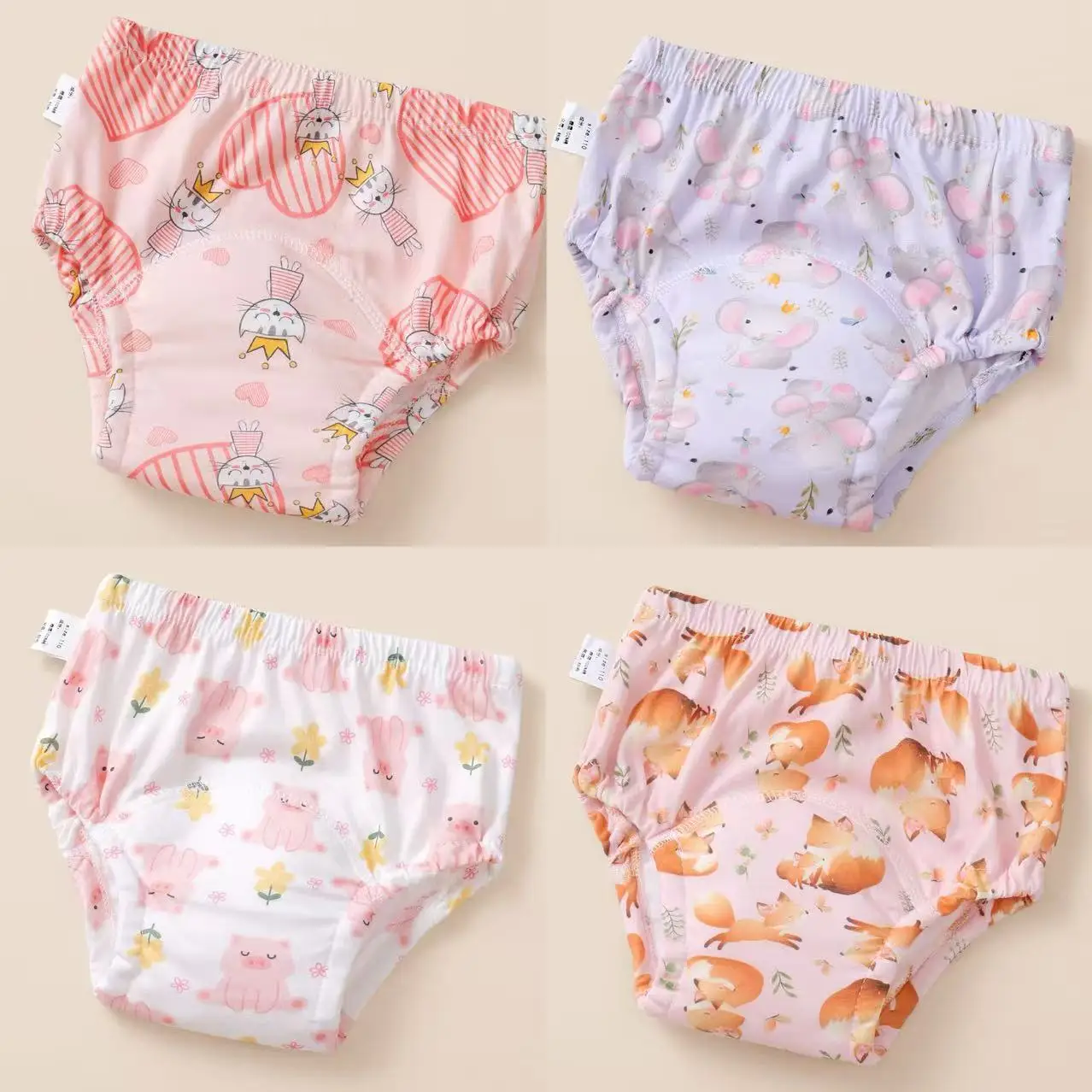 4 Uds. De algodón para niños y niñas, transpirable, reutilizable, lindo orinal para inodoro, pantalón de entrenamiento, absorbente, impermeable, ropa interior para niños, pantalones cortos
