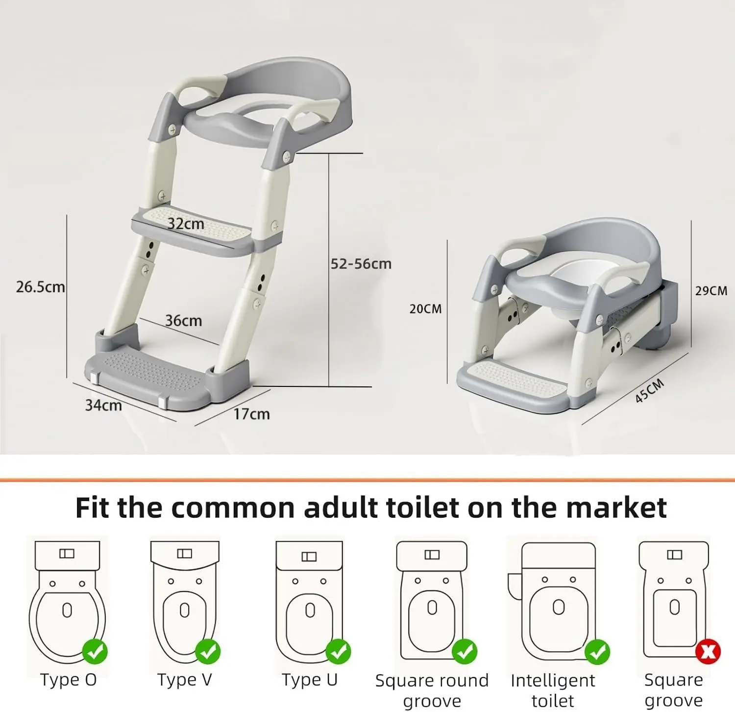 Asiento de entrenamiento para orinal para niños con escalones, asiento de escalera para inodoro para niños pequeños 3 en 1, asiento de inodoro antideslizante con alfombrilla suave (gris)