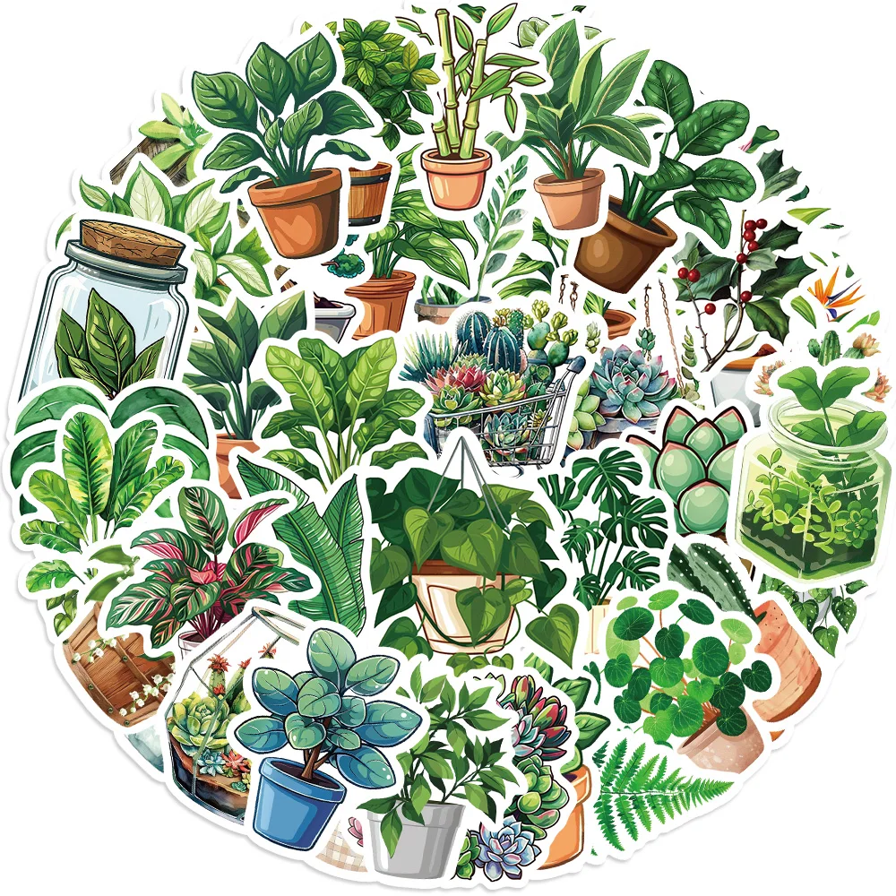 50 Uds. De pegatinas estéticas verdes de plantas bonitas, juguete para niños, decoración DIY para nevera, cuaderno, bicicleta, teléfono, maleta, pegatina de dibujos animados