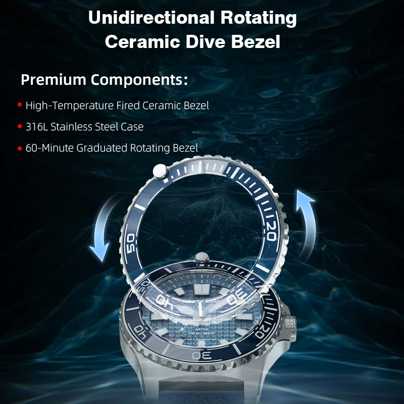 NORTH EDGE 2026 NUEVO ABYSS Reloj de Lujo de Cuarzo con Energía Solar para Buceo, Relojes Deportivos de Buceo Resistentes al Agua 200M, Acero 316L, Más de 180 Días de Autonomía