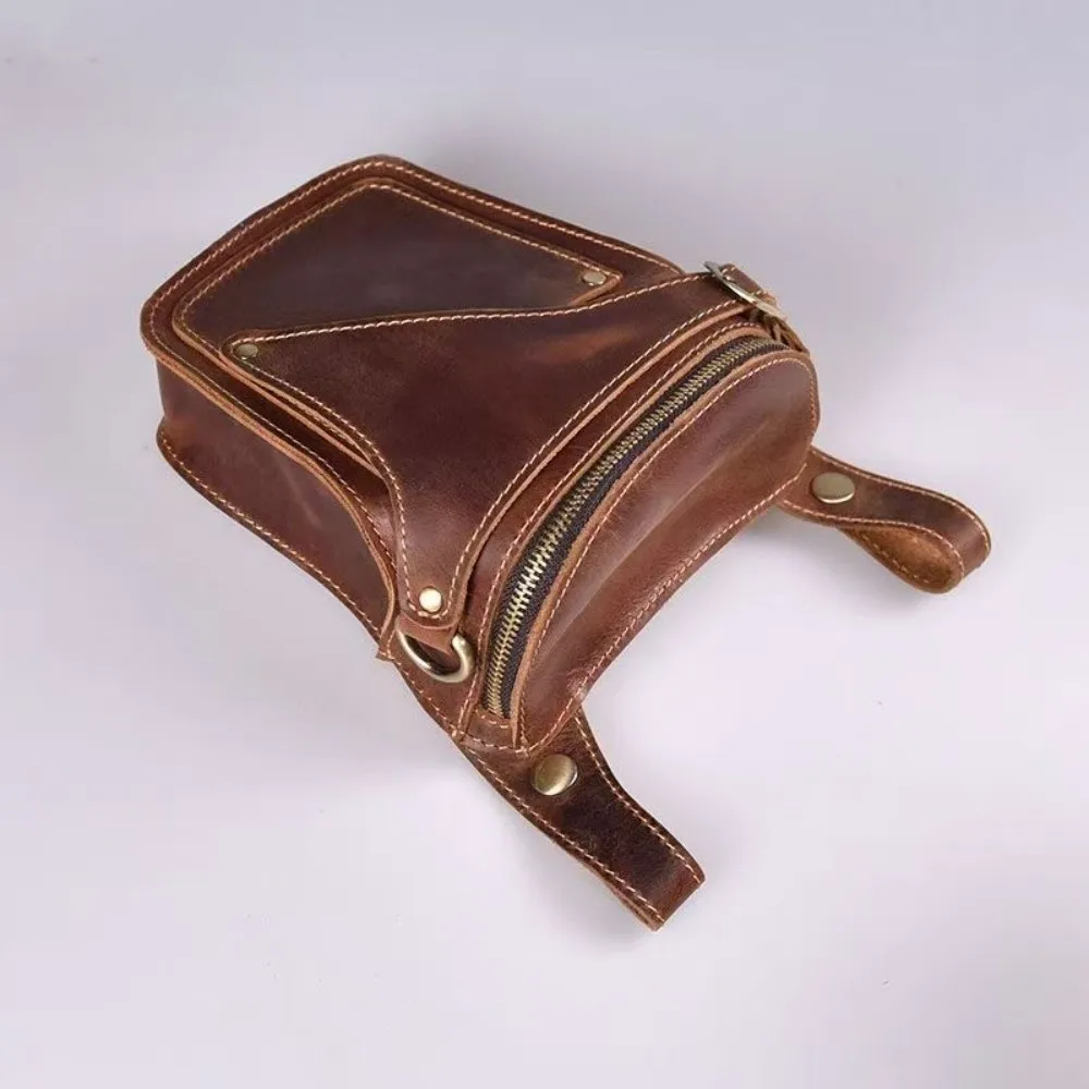 Retro Riñonera Multifuncional para Hombre, Impermeable, Ajustable, de Cuero, con Bolsillo para Teléfono, para Actividades al Aire Libre