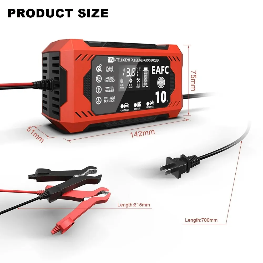 Cargador de batería de coche 12V 8A 10A pantalla táctil reparación de pulso pantalla LCD Digital cargador rápido inteligente para coche motocicleta