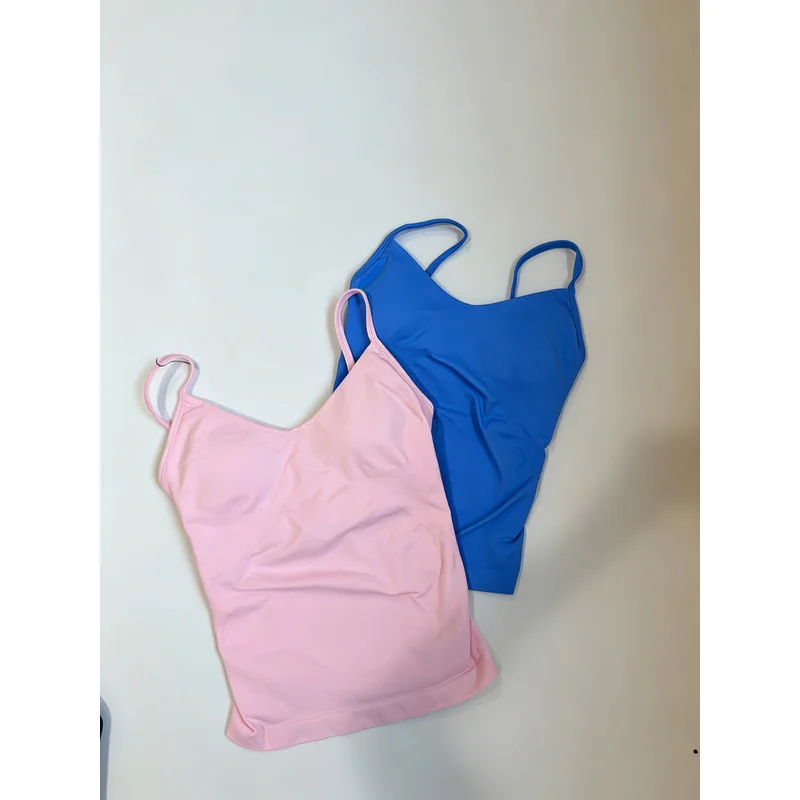Conjunto de Yoga Denyf para Mujer, con Tirantes Finos, Cuello Redondo, Sin Costuras, Sujetador Deportivo con Relleno Extraíble y Pantalones Cortos, para Entrenamiento Físico