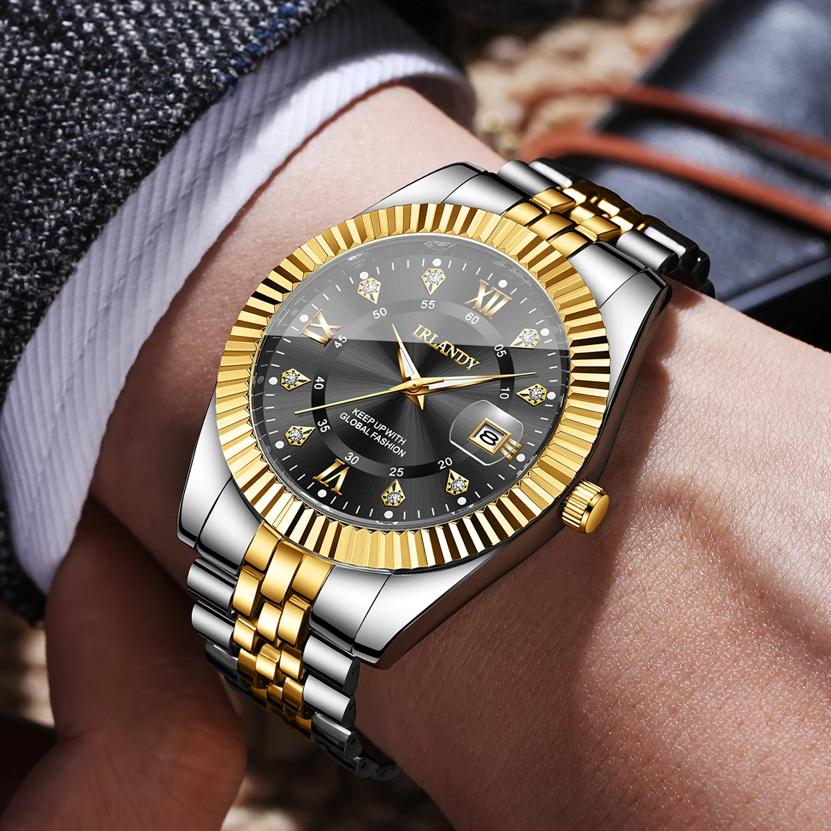 Reloj de cuarzo con calendario para hombre con esfera Roma de lujo, correa de acero inoxidable, relojes de negocios para hombre, reloj Masculino (sin caja)