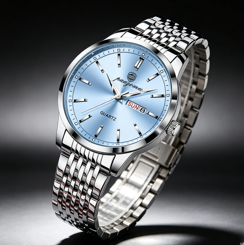 2026 Nuevo Reloj de Pulsera de Lujo para Hombre, Resistente al Agua, Luminoso, con Fecha, Reloj de Cuarzo de Acero Inoxidable de 43mm, Reloj Masculino
