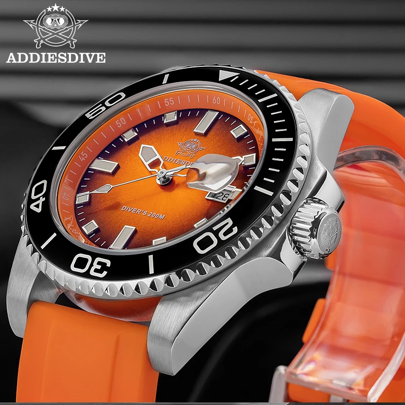 Reloj de lujo ADDIESDIVE de 41mm para hombre, reloj con movimiento de cuarzo japonés 2115, luminoso, resistente al agua hasta 200m, relojes de buceo de acero inoxidable 316L