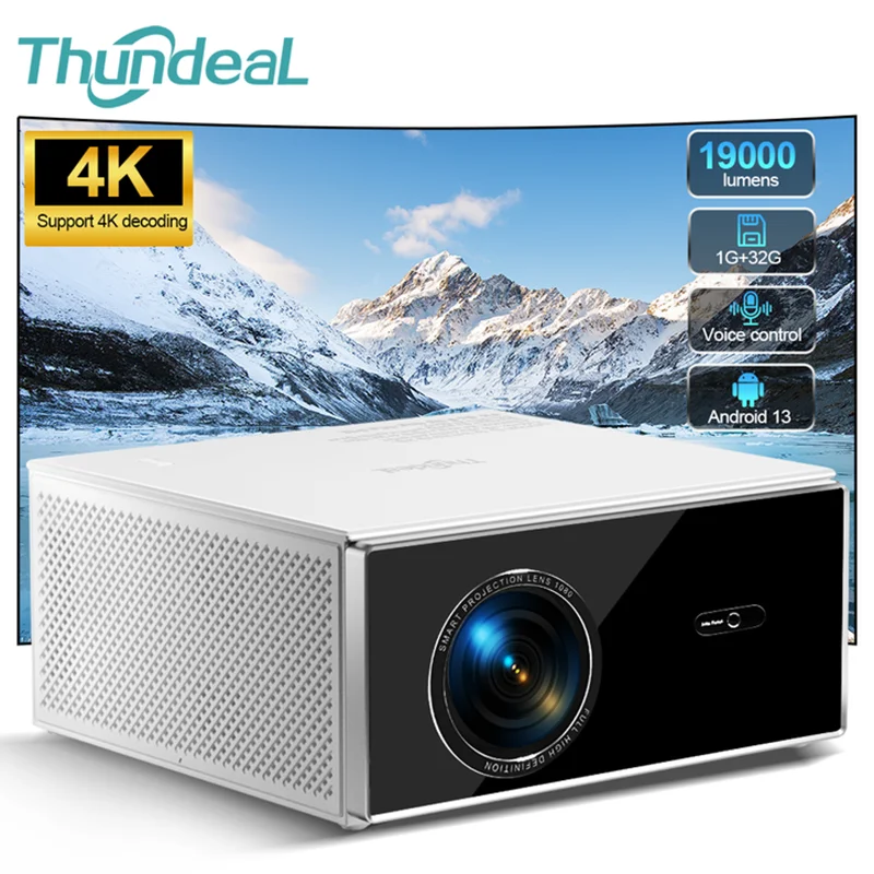 Proyector ThundeaL 2K 4K Full HD 1080P TDA7W 32G Android WiFi para Cine en Casa, Proyector TDA7 para Reuniones al Aire Libre, Video 3D y Películas