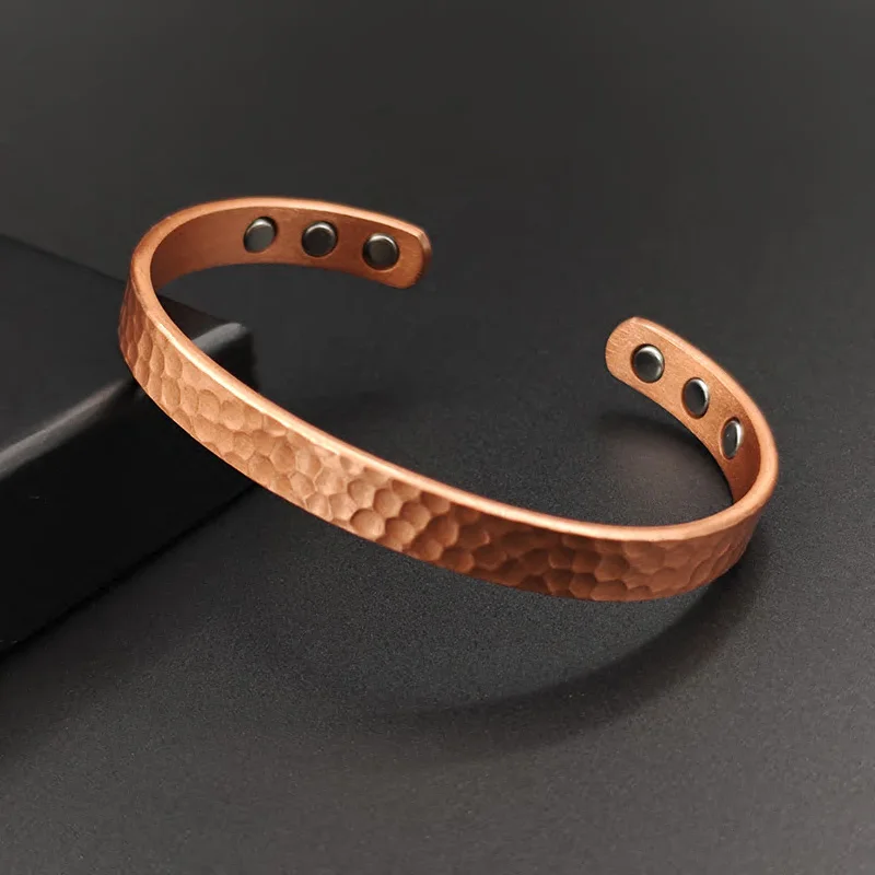Pulseras Vintage de cobre puro 99.9% para mujeres y hombres, brazaletes de Color rosa, dijes, imanes de Gauss de energía saludable
