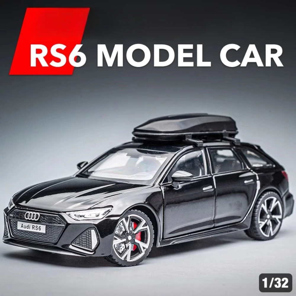 Modelo de coche RS6 de juguete, puertas fundidas de aleación de simulación, sonido abierto, luz, absorción de impacto, modelos de vehículos, adornos, regalos para niños, 1/32