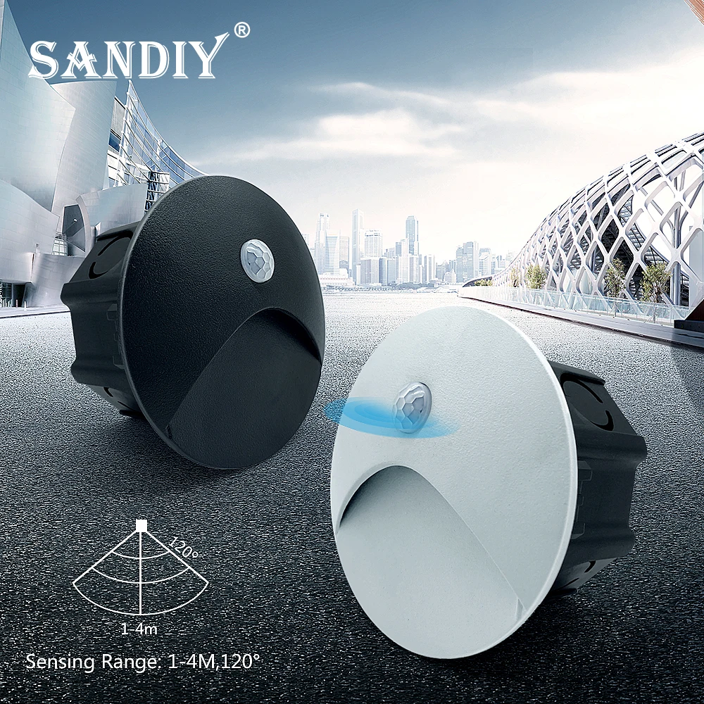 SANDIY Iluminación exterior LED Sensor incrustado Lámparas de pared Impermeable Exterior Luz de noche Footlight+60mm Caja para Stair&Step Jardín Yard Cubierta Iluminación Porche Puerta Exterior Lámparas Sconce