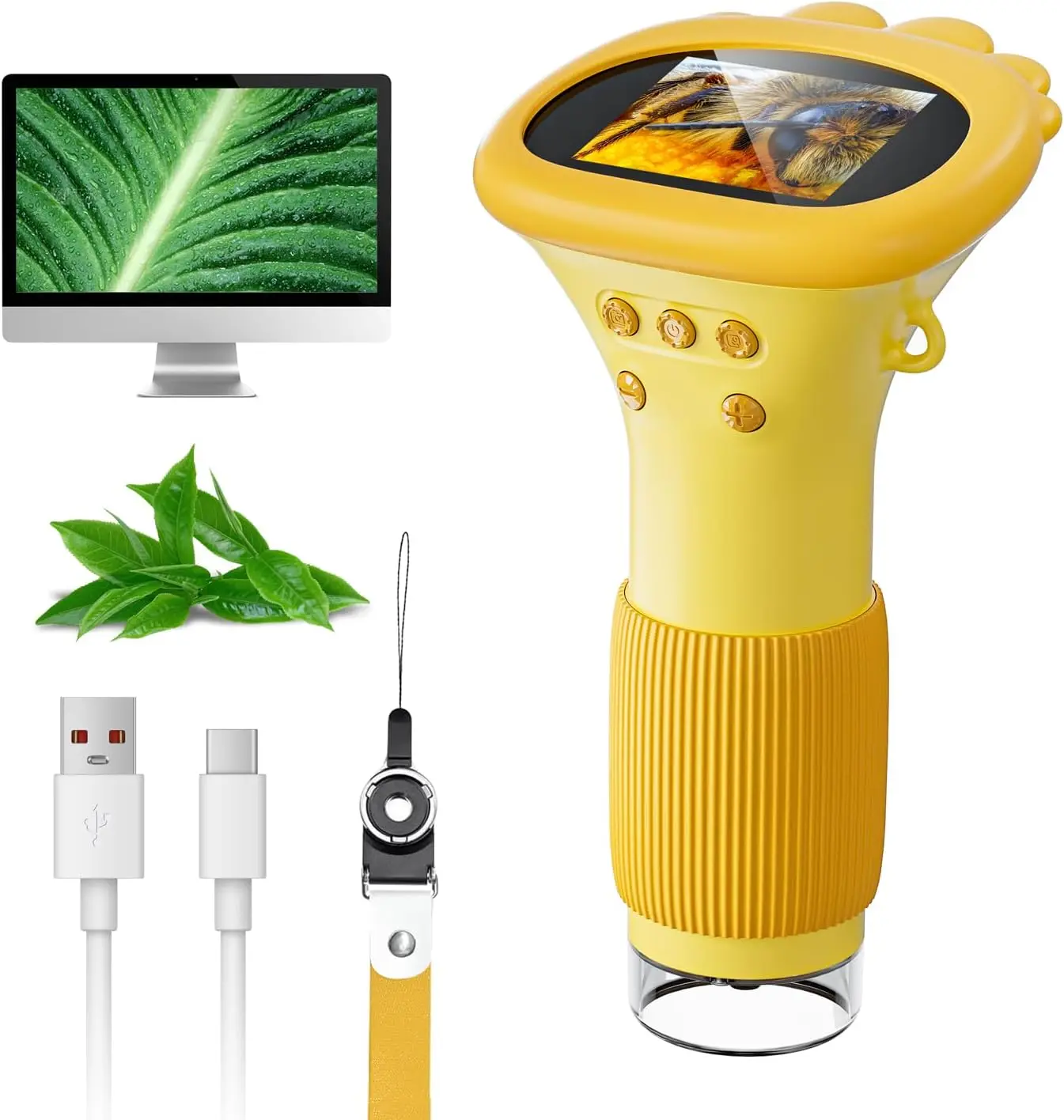 Microscopio para niños de bolsillo portátil pantalla IPS de 2 pulgadas 1000X microscopios digitales de mano con 8 luces LED ajustables
