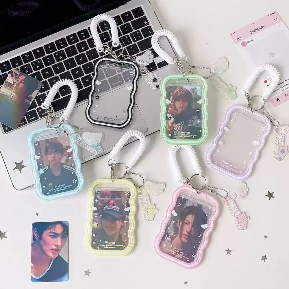 Moda Kpop, Portafotos Simple de Color Sólido de 3 Pulgadas, Bonito Portafotos para Ídolos, Bolsa para Guardar Fotos, Accesorio con Colgante de Cuerda Elástica, Regalo