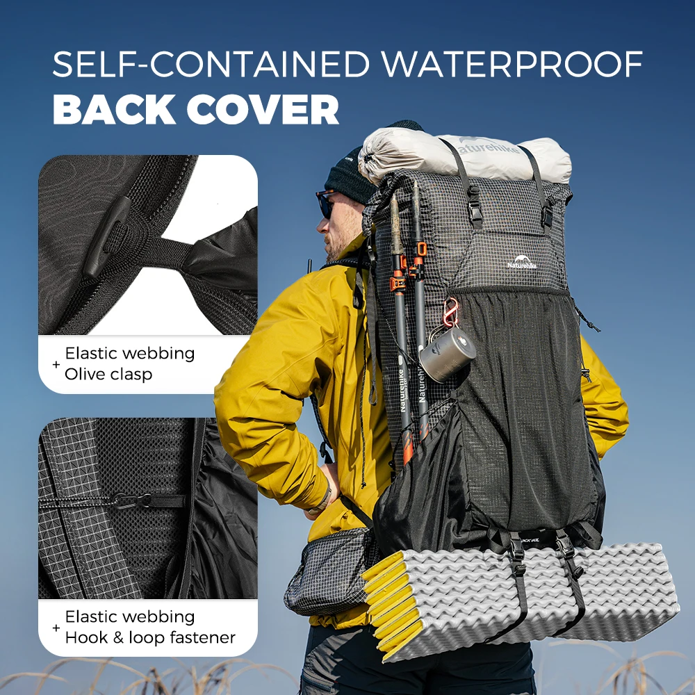 Mochila Naturehike Rock 2.0 para Exteriores, Mochila de Senderismo para Hombre y Mujer, Gran Capacidad 60+5L, Impermeable, para Escalada y Viajes