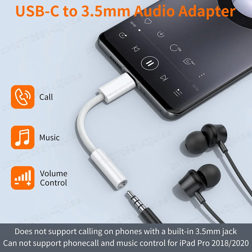 Adaptador USB tipo C a conector de auriculares hembra de 3,5mm Cable de Audio USB C a Aux para iPhone 15 Plus15 Pro Max iPad Pro MacBook