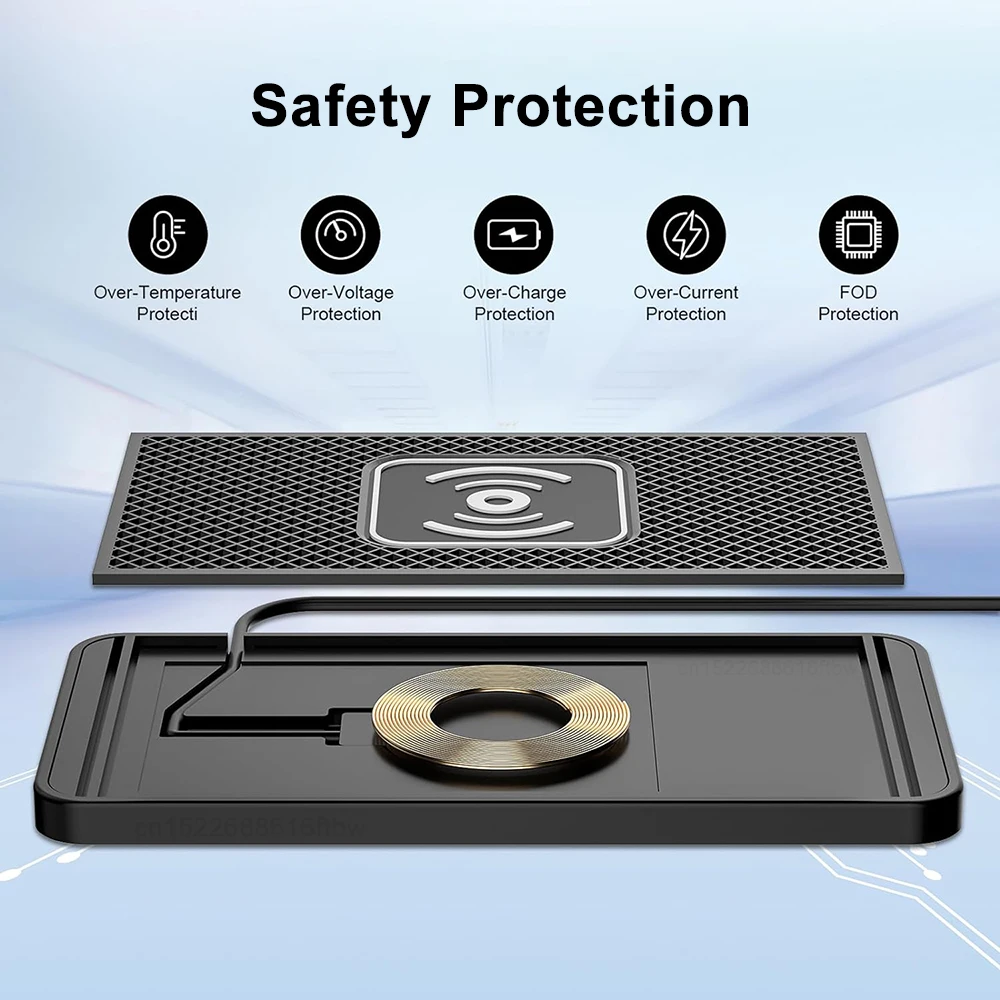 Cargador inalámbrico de coche, almohadilla antideslizante de silicona para iPhone 15, 14, 13, 12, Samsung S24, S23, Xiaomi, almohadilla de carga de inducción rápida para teléfono de coche