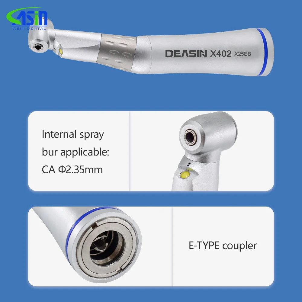 Contraángulo dental LED 1:1 con generador E, pieza de mano LED X402, pulverizador de agua único interno, compatible con motor universal tipo E