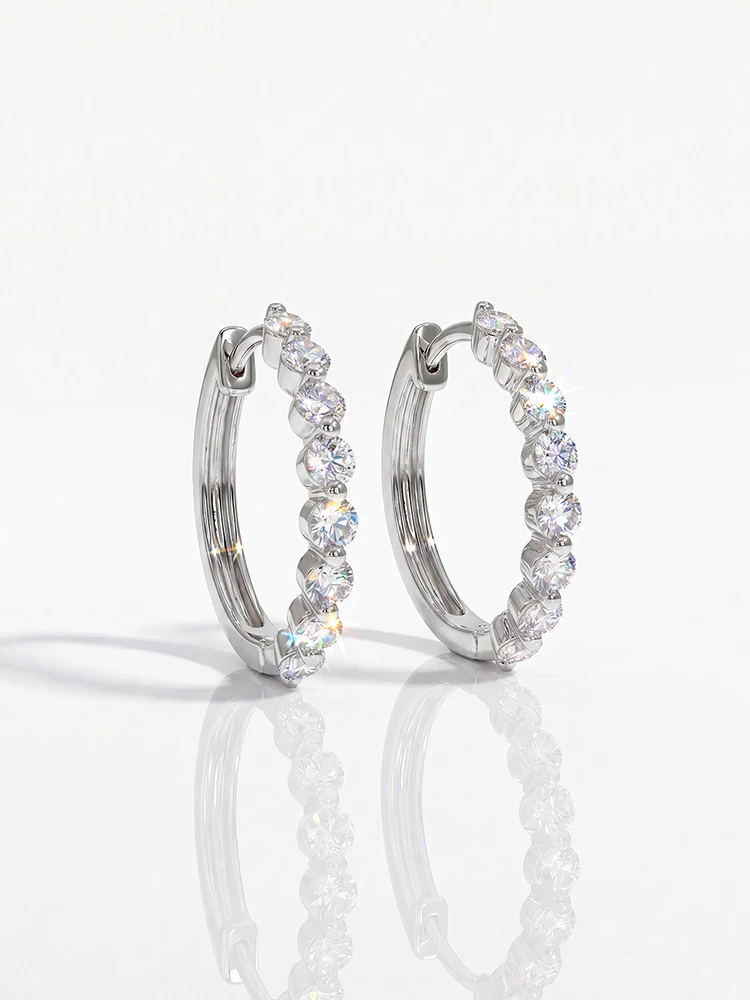 Pendientes de Aro Redondos con Diamantes Moissan Brillantes, Ideales para Uso Diario Femenino, Plata 925, Joyería Fina de Alta Calidad