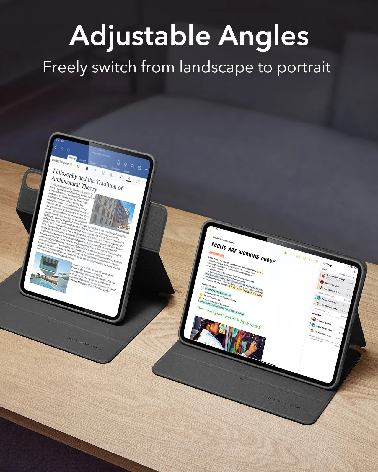 Funda ESR para iPad Air 13/11 (2026/2025/2024) con Soporte para Lápiz, Cubierta Trasera Magnética Extraíble para Pro 11/13 y Pro 12.9/11 y Air5/4