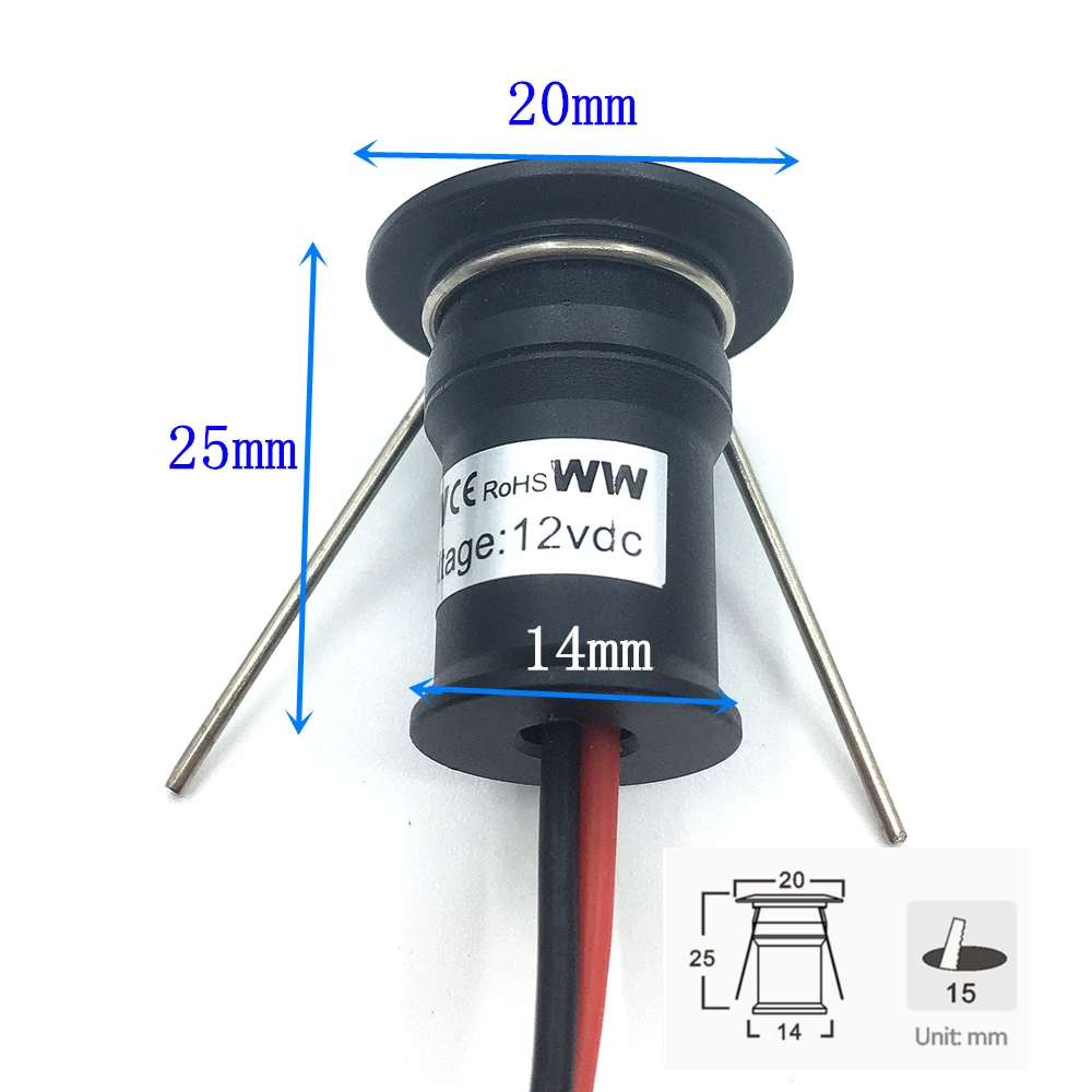 Mini luz empotrable LED de 12V y 1W, foco pequeño empotrable para techo, cocina, escalera, foco Led para interiores con transformador AC110-220V