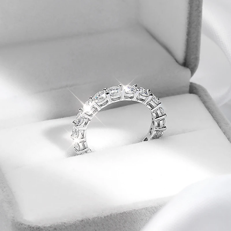 Anillo de moissanita completo Smyoue de 2-5mm para mujer, bandas de eternidad de boda brillantes, joyería de plata de ley 100% S925, anillo clásico