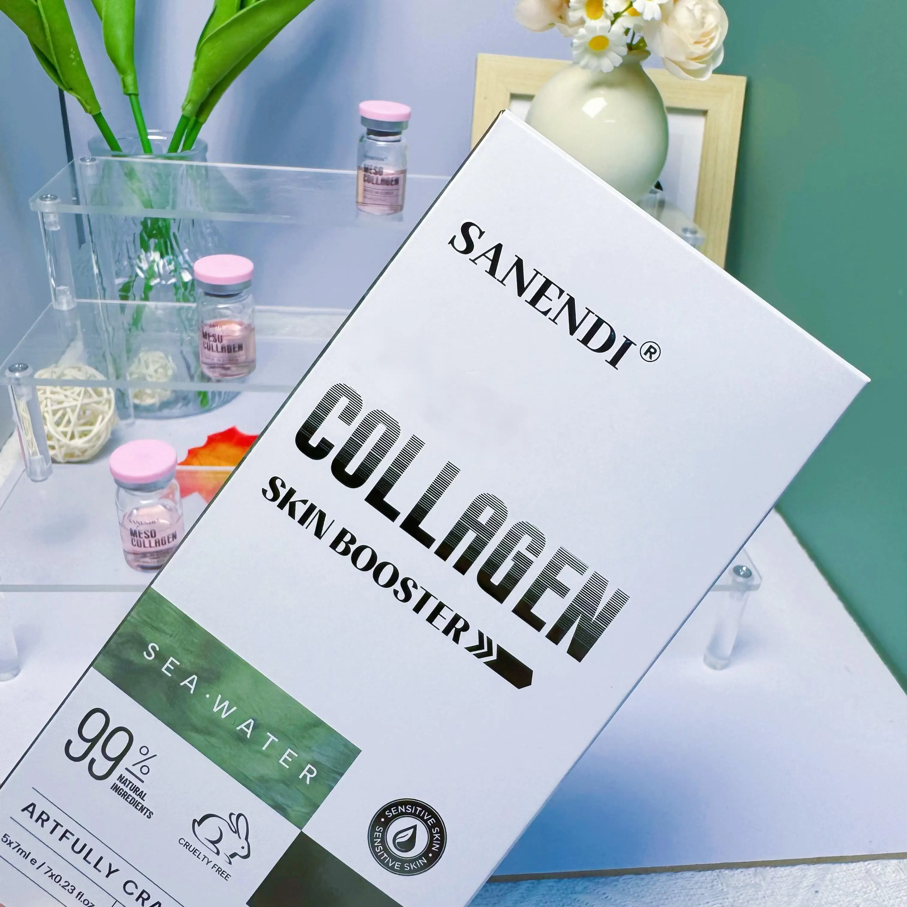 SKIN BOOSTER COLLAGEN - Solución de esencia rosa para integrales y arrugas del tono de la piel facial, mejora la hidratación de la piel
