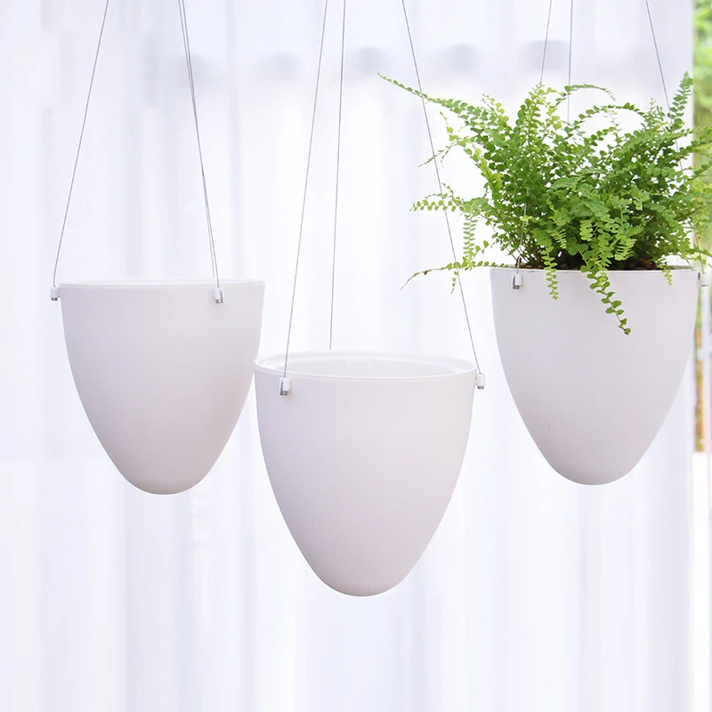 Nuevo Lavabo colgante en forma de huevo blanco, macetas para flores, maceta perezosa, alambre de acero y cuerda de algodón, lavabos colgantes, maceta para almacenamiento de agua