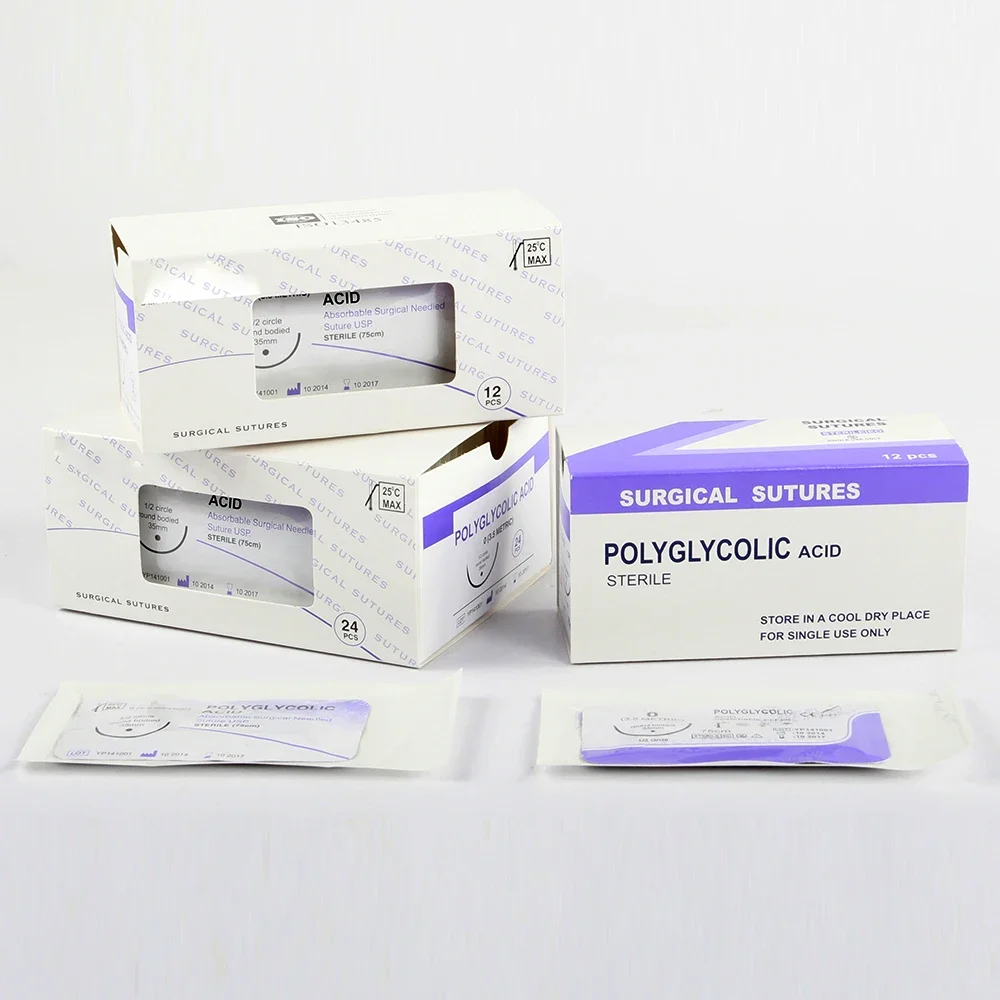 12 Uds hilo de sutura absorbente Pet Dog específico PGA 910 75CM 90CM con aguja 2/0 3/0 4/0 5/0 enseñanza clínica ejercicios hospitalarios