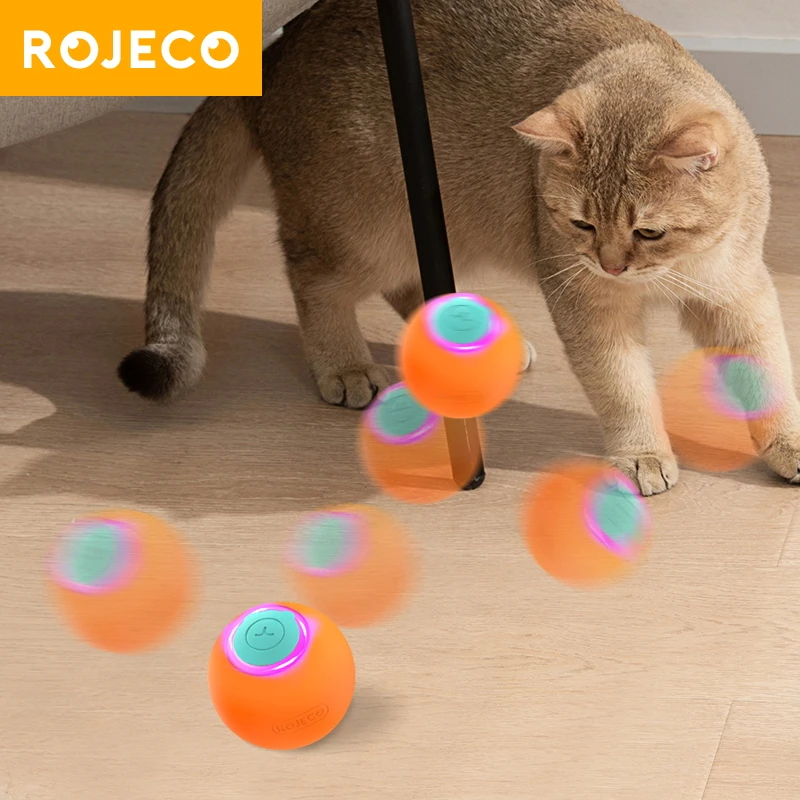 ROJECO-juguetes inteligentes para mascotas, pelota que rebota para gatos, pelota rodante automática, entrenamiento interactivo, juguetes eléctricos móviles, accesorios para mascotas