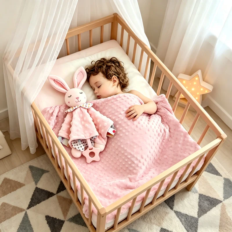 Manta Personalizada para Bebé Recién Nacido con Nombre, Juego de Envoltura para Cochecito con Puntos Minky, Toalla de Seguridad, Regalo para Bebé Niño