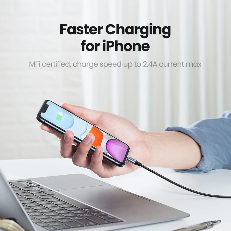 UGREEN MFi USB A a cable de carga relámpago trenzado para Apple iPad iPhone 14 13 12 11 8 cable de datos Carplay 25cm 50cm 1m 1,5m 2m
