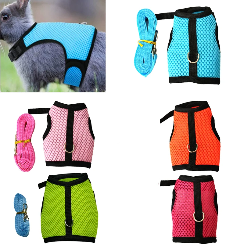 Conjunto de arnés de malla suave con correa para mascotas, accesorios para conejos, conejillo de indias, hámsters, conejo