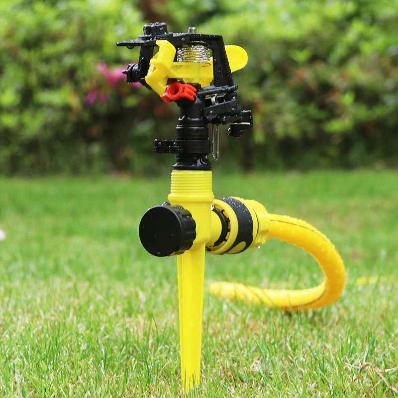 Aspersor de impacto basculante con pinchos ajustable, boquilla de riego para jardín y agricultura, riego de césped, chorro giratorio de 360 grados