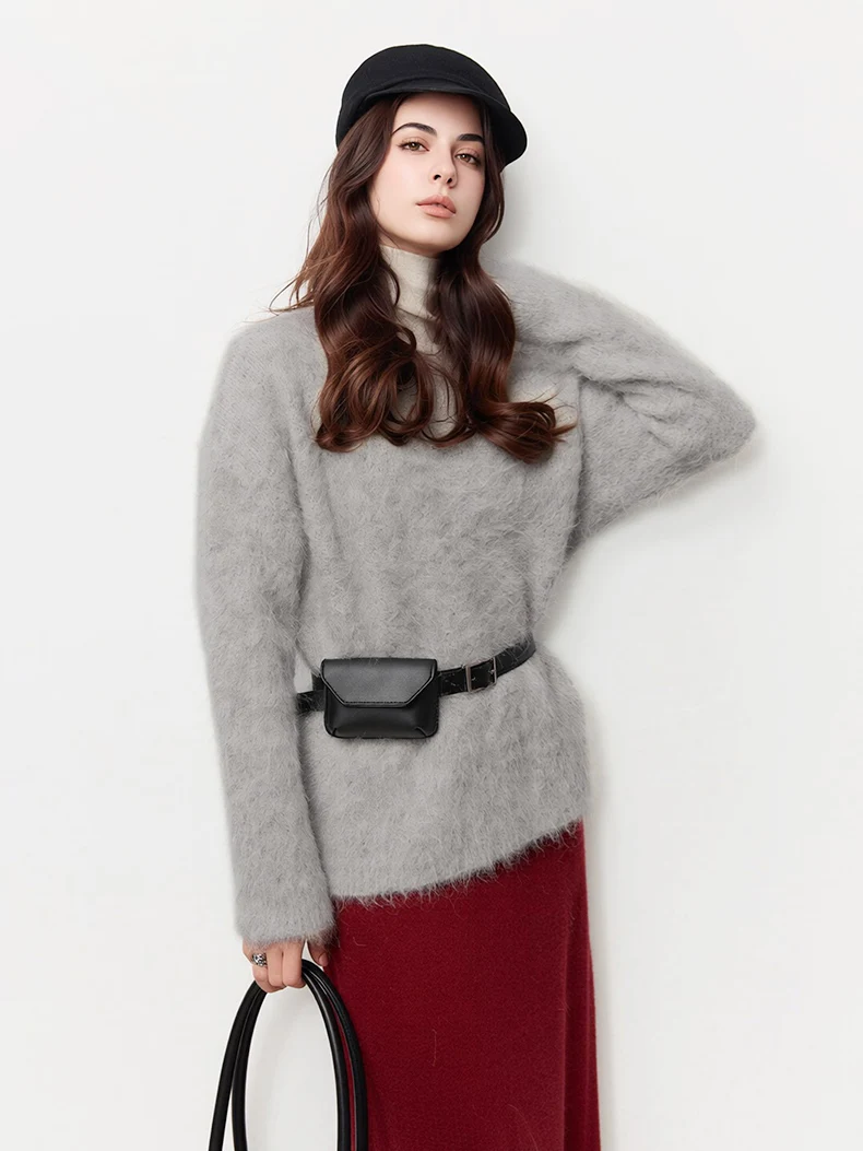 SuyaDream Suéteres Cálidos de Alpaca para Mujer, Suéteres Holgados con Mangas Caídas, Suéter de Punto de Lana Cepillada, Top Otoño Invierno 2026