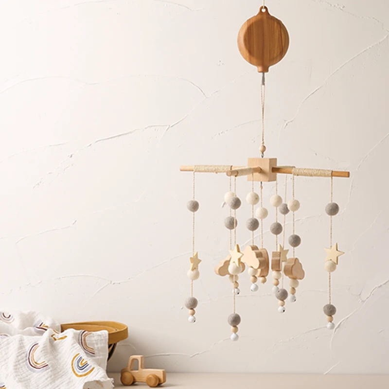 Campana de cuna giratoria con canciones, campana colgante para cama de bebé de 0 a 12 meses, juguete con Motor, accesorio colgante, juguete para guardería, grano de madera