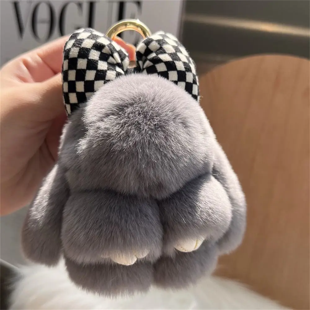 Llaveros de felpa para bolso, colgante, llavero de coche, Mini Conejo, lazo de pelo, correa de bolsa, lindo Conejo, llavero de pareja