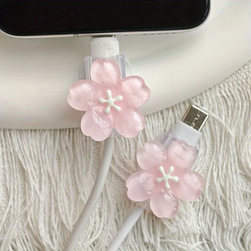 Protector de Cable de flor de cerezo, funda protectora de Cable, Kit de protección de línea de datos para interfaz de carga iPhone/tipo C, 2 uds.